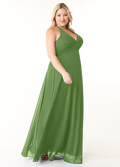 Azazie Tessie Bridesmaid Dresses Basil A-Line V-Neck Pleated Chiffon Dress image8