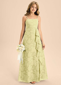 Azazie Kaylee Junior Lemon Sorbet A-Line with Belt Floral Burnout Dress image4