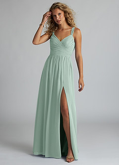 Azazie Aziza Bridesmaid Dresses Agave A-Line V-Neck Pleated Chiffon Dress image1