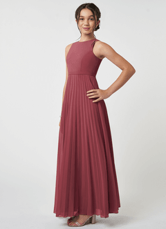 Azazie Lindie Junior Merlot A-Line Pleated Chiffon Dress image3