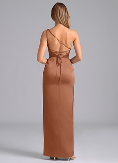 Azazie Naria Final Sale Bronzer Sheath One Shoulder Stretch Satin Dress image6