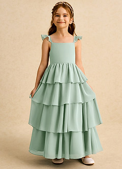 Azazie Boba vestidos de niña de las flores Vestido de Agave de Gasa de Corte En A con Escote Cuadrado image6
