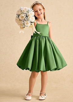 Azazie Davine Flower Girl Dresses Basil A-Line Spaghetti Strap Matte Satin Dress image7