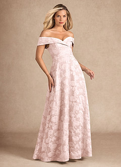 Azazie New London Abiti per la Madre della Sposa Abito A-Line in Burnout Floreale Plissettato Jacquard Rosa Chiaro image4