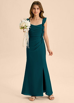 Azazie Jessamine Junior Pine Mermaid Sweetheart Neckline Chiffon Dress image1