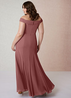 Azazie Lecia Bridesmaid Dresses Desert Rose Empire Off-The-Shoulder Pleated Chiffon Convertible Dress image9