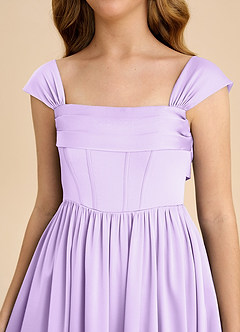 Azazie Hattie Junior Lilac A-Line Pleated Stretch Satin Dress image9