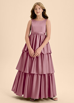 Azazie Meadowyn Junior Vintage Mauve A-Line Bow Stretch Satin Dress image1