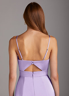 Azazie Shania Bridesmaid Dresses Lilac Sheath V-Neck Pleated Stretch Satin Dress image4