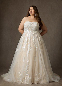 Azazie Keri Bröllopsklänningar Klä av Balklänning i Spets Axelbandslös Diamant Vit Champagne image13