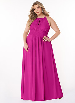Azazie Bonnie Abiti da Damigella Abito A-Line in Chiffon Increspato con Schiena a Chiave Fucsia image6