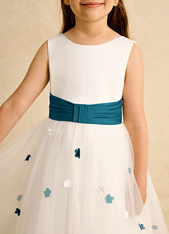 Azazie Cricket vestidos de niña de las flores Vestido de Marfil Azul Tinta de Satin Mate de Princesa con Plisado image8
