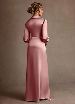 Azazie Jacinta Final Sale Dusty Rose Sheath Pleated Stretch Satin Dress image3