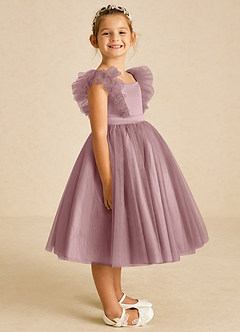 Azazie Cherub Flower Girl Dresses Dusty Rose A-Line Strap Tulle Dress image3