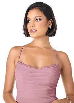 Azazie Ashana Final Sale Vintage Mauve Sheath Sweetheart Lace Mesh Dress image2