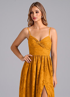 Azazie Zeya Bridesmaid Dresses Butterscotch A-Line Bow Floral Burnout Dress image2