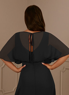 Azazie Oksana Mother of the Bride Dresses Black A-Line V-Neck Pleated Chiffon Dress image5
