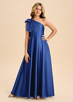 Azazie Penguin Junior Abito A-Line in Raso Elasticizzato Fiocco Blu Reale image3