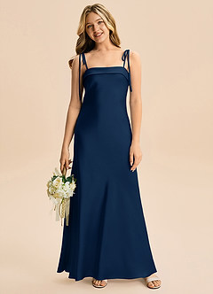 Azazie Willa Junior Robe Sirène en Satin extensible Nœud Bleu Marine Foncé image4