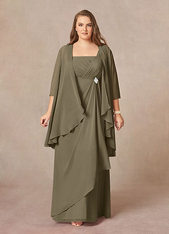Azazie Weisz vestidos de madre de la novia Vestido de Verde Sauce de Gasa de Corte En A con Cuello cuadrado plisado image7