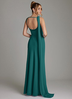 Azazie Jaya Bridesmaid Dresses Peacock Sheath Pleated Chiffon Dress image2