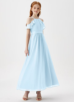 Azazie Chaya Junior Sky Blue A-Line Off the Shoulder Chiffon Dress image6