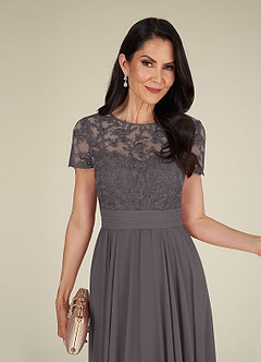 Azazie Annette Mother of the Bride Dresses Steel Grey A-Line Lace Chiffon Dress image5