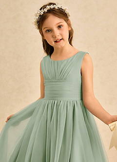 Azazie Macaron Jurken voor bloemenmeisjes A-Lijn Jurk van Tule Geplooid Stoffige Salie image5