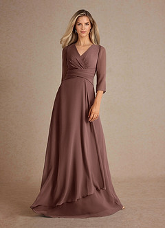 Azazie Mayfield Vestidos para mãe da noiva Vestido Café Expresso de Chiffon de Linha A com Plissado image5