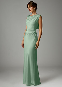 Azazie Kieryn Jurken voor bruidsmeisjes Jurk van Stretch Satijn met Zeemeermin Geplooid Agave image3