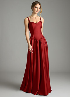 Azazie Evadina Suknie dla druhen Linia A Gorset Satyna elastyczna Do ziemi Sukienka image1