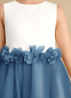 Azazie Louisa Flower Girl Dresses Ivory Steel Blue A-Line Sleeveless Tulle Dress image6