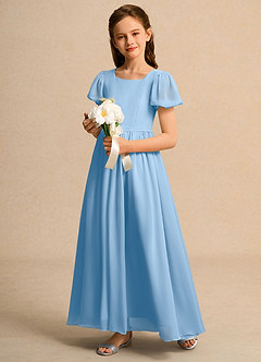 Azazie Lilia Girls Formal Flower Girl Dresses Powder Blue A-Line with Sleeves Chiffon Dress image3