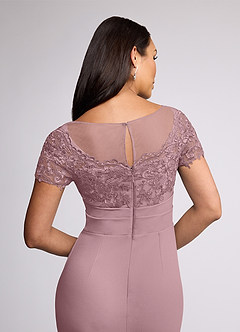 Azazie Susan Mère de la mariée Robes Robe Fourreau en Crêpe Élastique Dentelle Rose Poussiéreuse image5