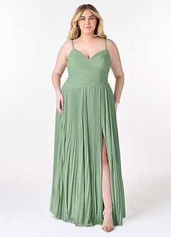 Azazie Vini At-home Try On Dresses Matcha A-Line V-Neck Pleated Chiffon Dress image7