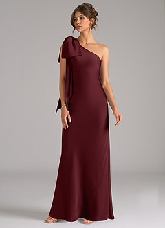 Azazie Capri Jurken voor bruidsmeisjes Jurk van Stretch Satijn met Zeemeermin One-Shoulder Cabernet image4