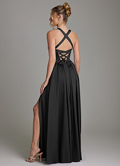 Azazie Francis Bridesmaid Dresses Black A-Line Corset Stretch Satin Dress image7