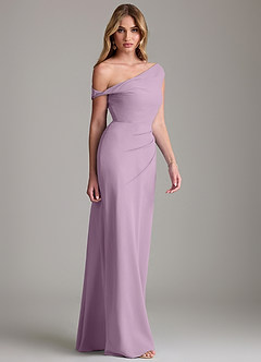 Azazie Emerson Bridesmaid Dresses Wisteria Sheath Off the Shoulder Chiffon Dress image5