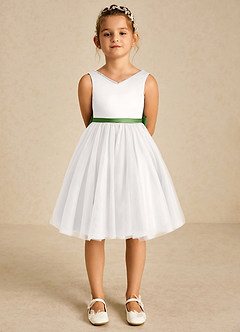 Azazie Seline Flower Girl Dresses Ivory Basil A-Line Bow Tulle Dress image2