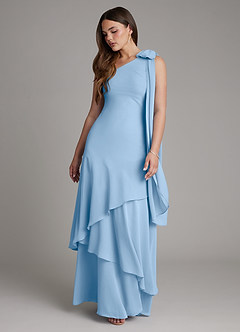 Azazie Monique Bridesmaid Dresses Powder Blue A-Line One Shoulder Chiffon Dress image6