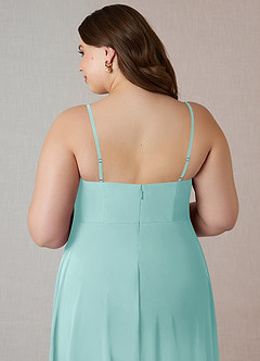Azazie Emerald Bridesmaid Dresses Aqua A-Line Ruffled Chiffon Dress image10