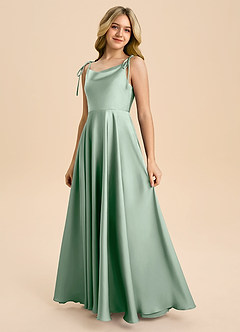 Azazie Popsy Junior Agave A-Line Bow Stretch Satin Dress image6