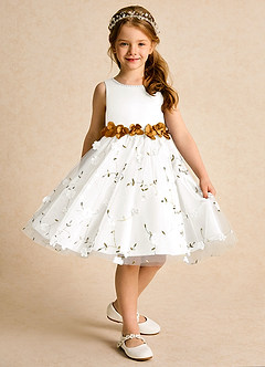 Azazie Starri Flower Girl Dresses Ivory Butterscotch Ball-Gown Beaded Matte Satin Dress image3