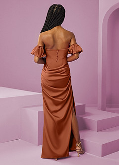Barbie ♥ Azazie Jurken voor bruidsmeisjes Converteerbaar Jurk van Stretch Satijn met Kolom Off the Shoulder Ceder Roos image9