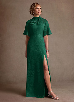 Azazie Hypatia Klänningar till brudens mor Klä Tubklänning i Blommig Utbrändhet Plisserad Smaragdgrön image5