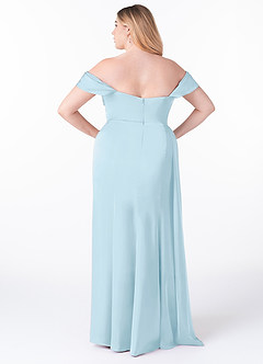 Azazie Amyra Bridesmaid Dresses Sky Blue Sheath Off the Shoulder Stretch Satin Convertible Dress image11
