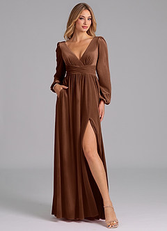 Azazie Norah Robes de demoiselle d'honneur Robe Trapèze en velours Manche longue Ombre image5