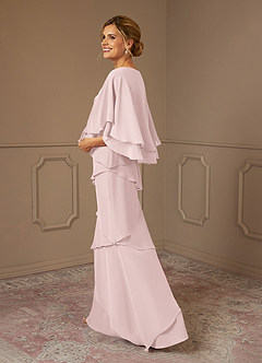 Azazie OHara Mère de la mariée Robes Robe Trapèze en Mousseline de soie Col V Rose Pâle image2