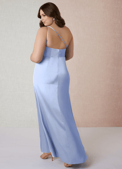 Azazie Mika Bridesmaid Dresses Ice Sheath One Shoulder Stretch Satin Dress image11