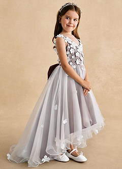 Azazie Celia Flower Girl Dresses Espresso A-Line Lace Tulle Dress image3